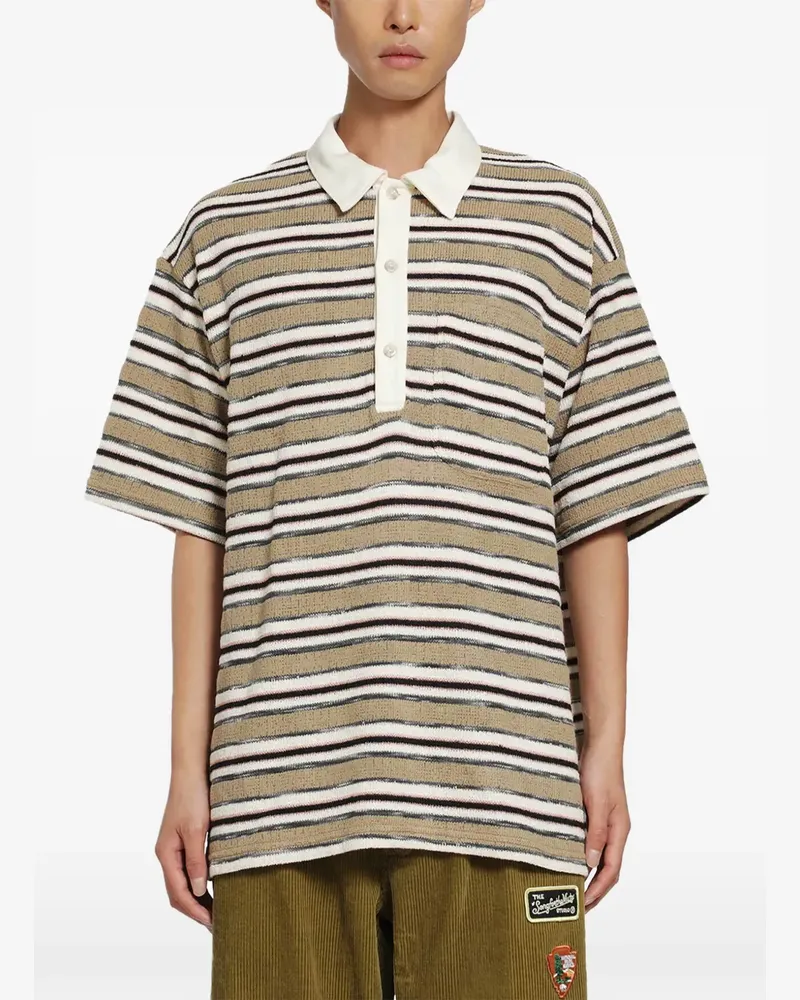 Song For The Mute Gestreiftes Gym Poloshirt - Braun Braun