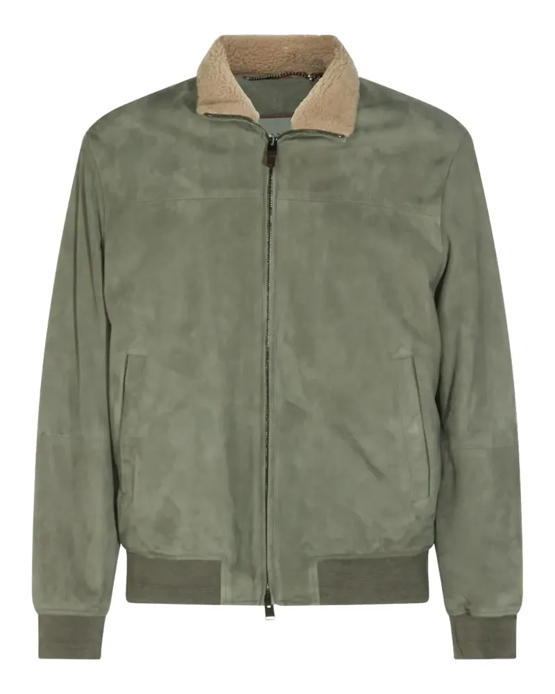Canali shearling-collar suede jacket - Grün Grün