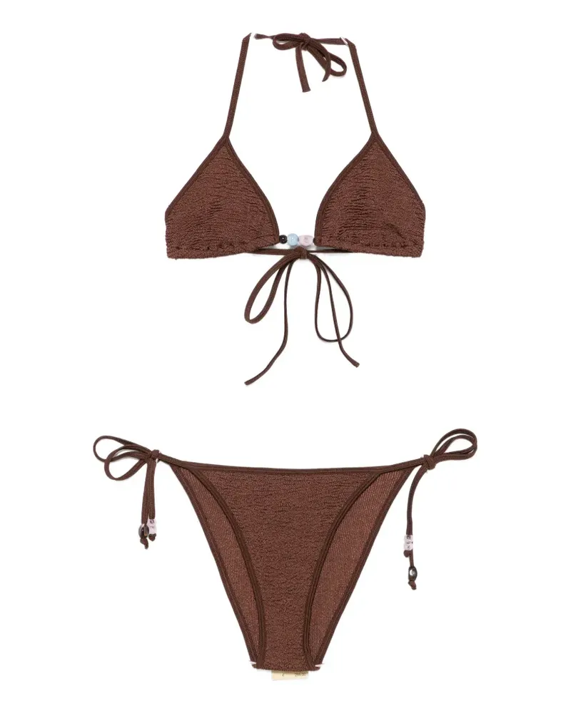 Hunza G bead-embellished crinkled bikini - Braun Braun