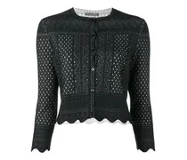 Cropped-Cardigan mit Lochstickerei - Schwarz