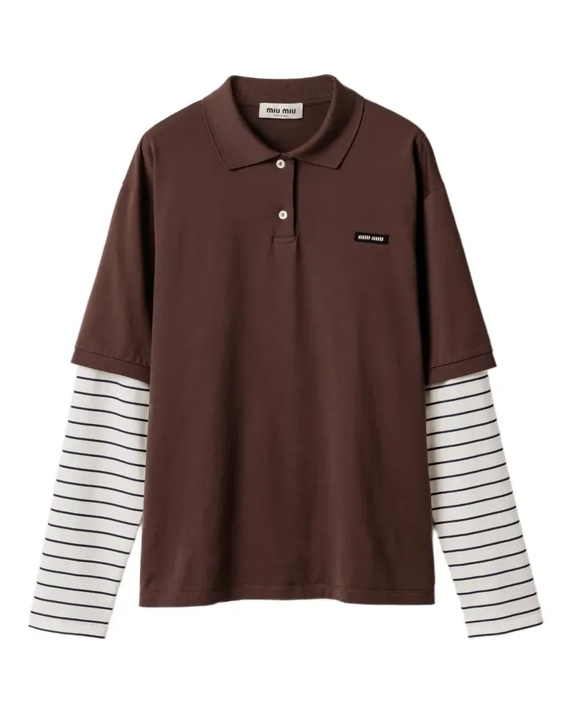 Miu Miu Poloshirt mit gestreiften Ärmeln - Braun Braun