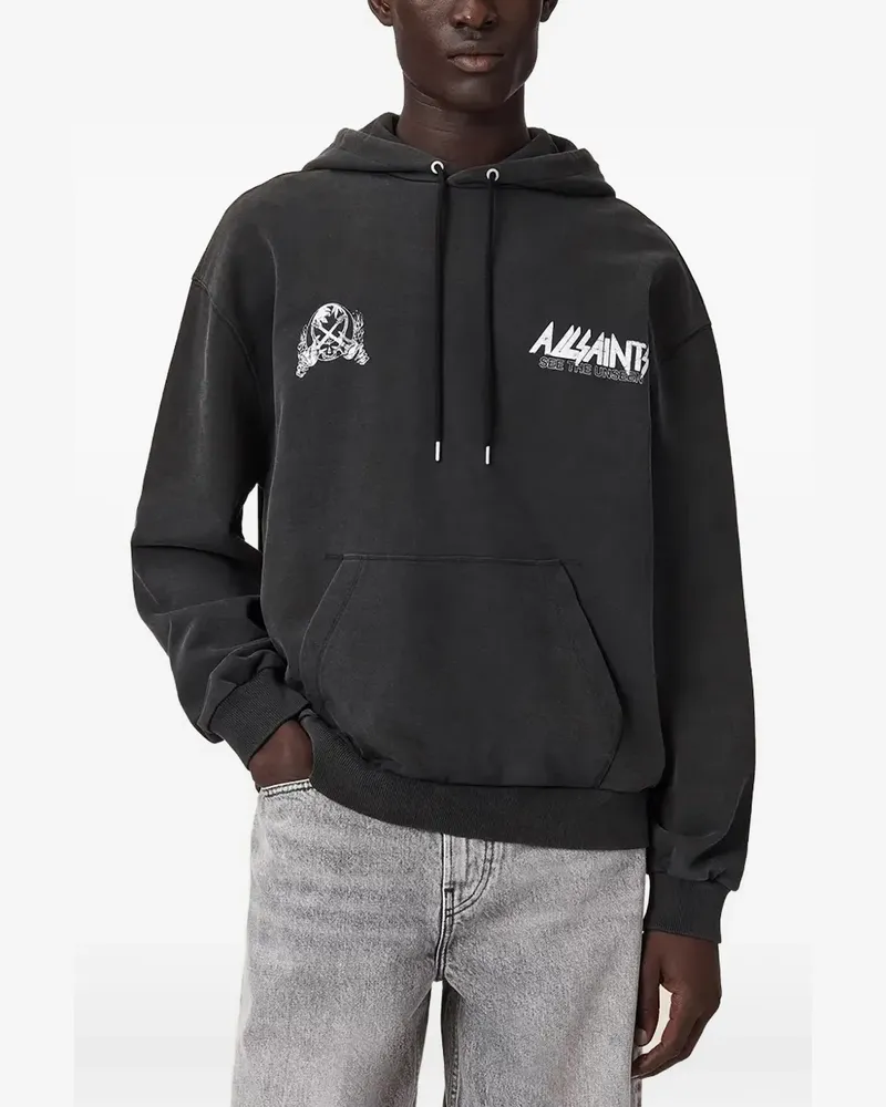 AllSaints Hoodie mit grafischem Print - Schwarz Schwarz