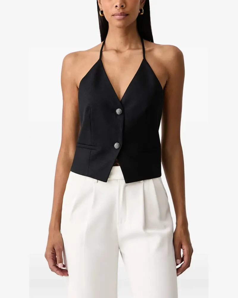 Twin-Set halterneck crystal-button top - Schwarz Schwarz