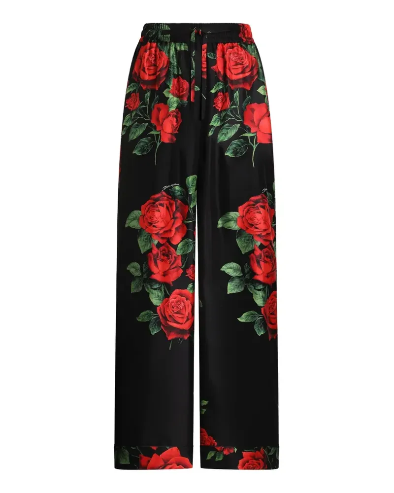 Dolce & Gabbana Vanity Seidenhose mit Rosen-Print - Schwarz Schwarz