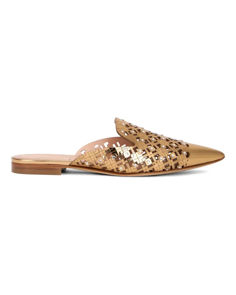 Alberta Ferretti perforated crystal-embellished mules - Gold Gold
