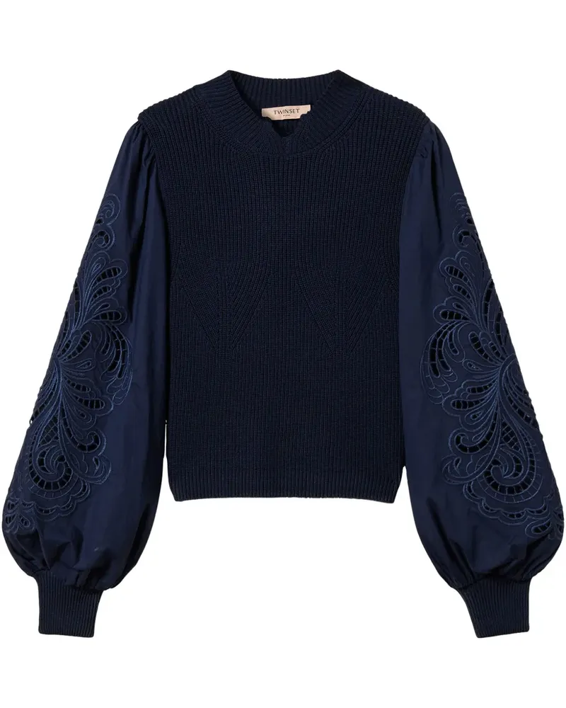 Twin-Set Pullover mit bestickten Ärmeln - Blau Blau