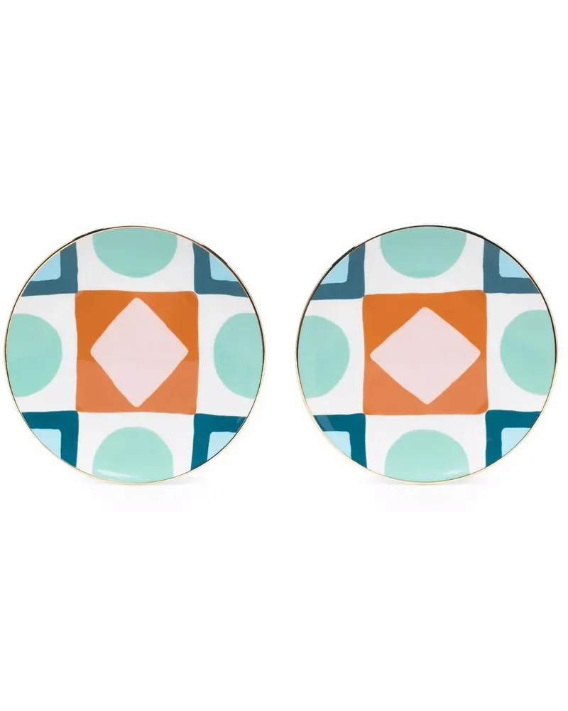 La DoubleJ Diamond Dots Teller-Set aus Porzellan - Blau Blau
