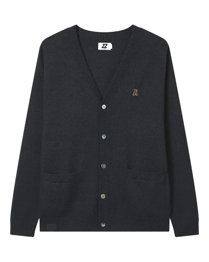 Izzue Cardigan mit geknöpftem Teddy-Emblem - Schwarz Schwarz