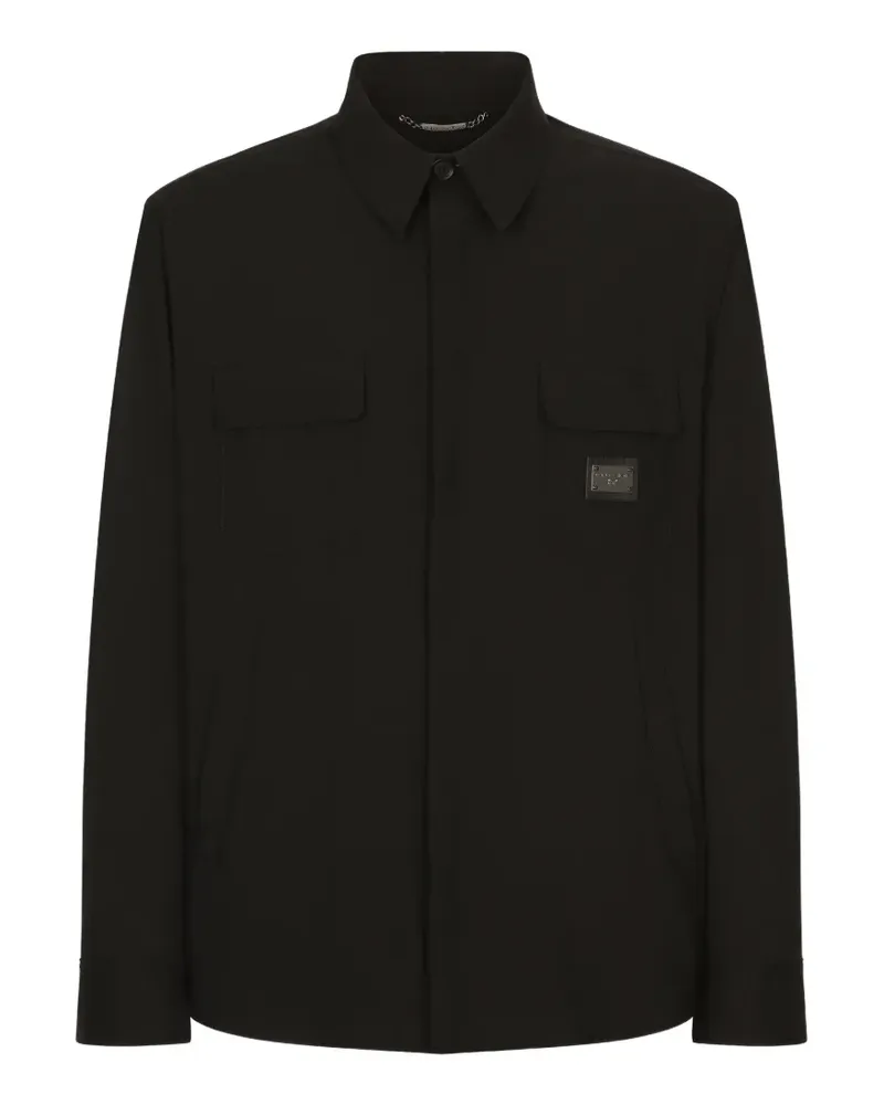 Dolce & Gabbana Nylonhemd mit Logo-Tag - Schwarz Schwarz