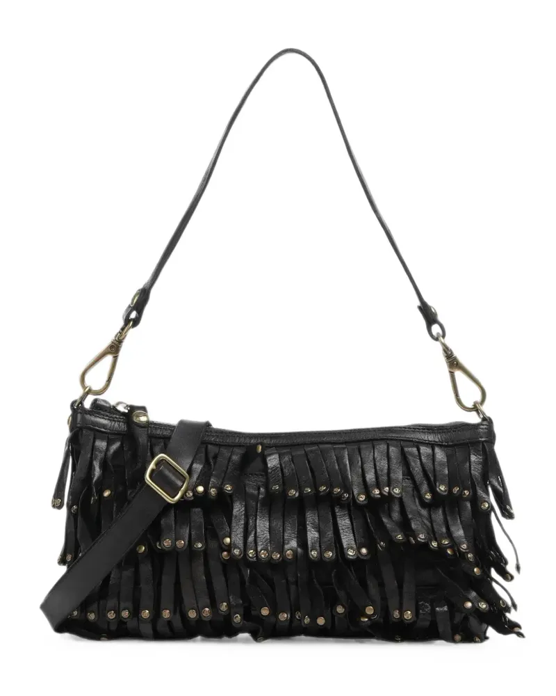 Campomaggi fringe-trimmed studded leather clutch bag - Schwarz Schwarz