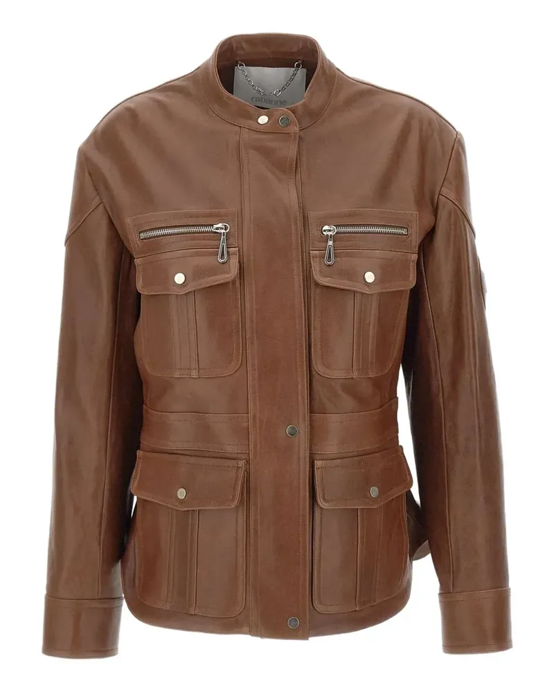 Paco Rabanne Lederjacke mit Taschen - Braun Braun