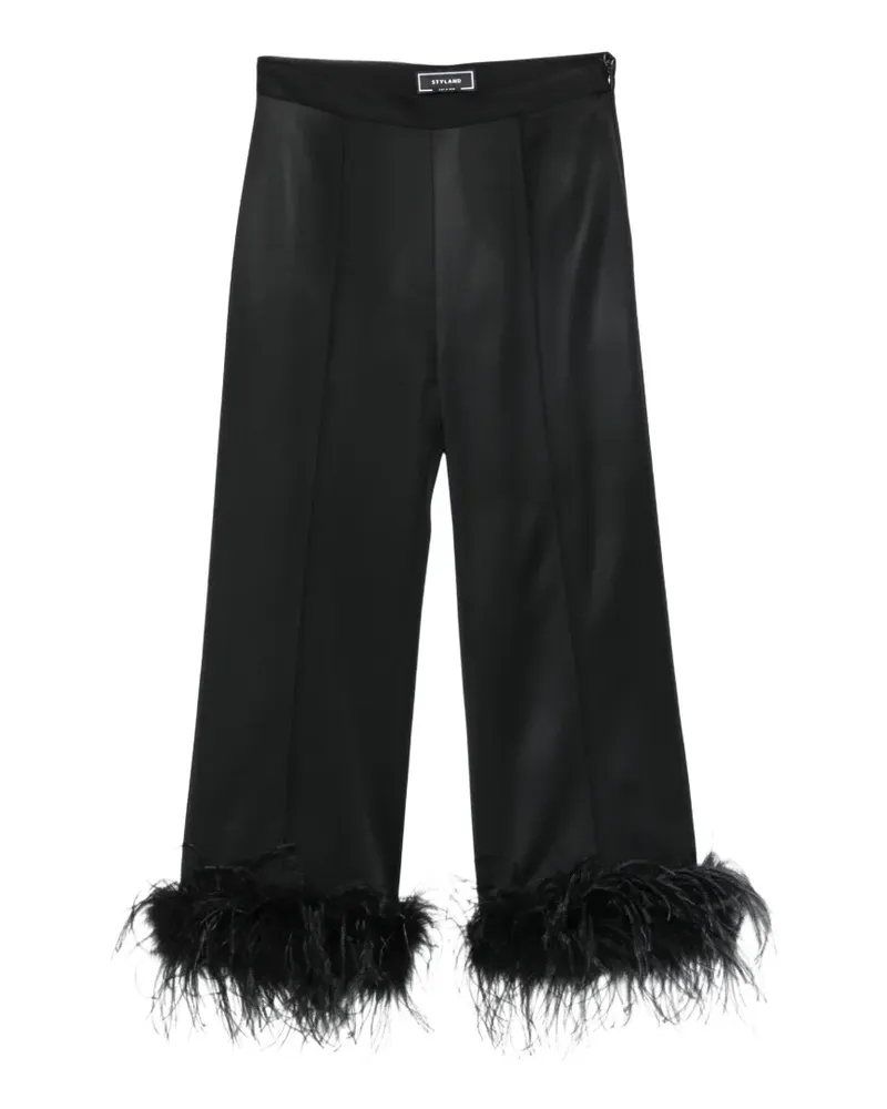 STYLAND feather-trim cropped trousers - Schwarz Schwarz