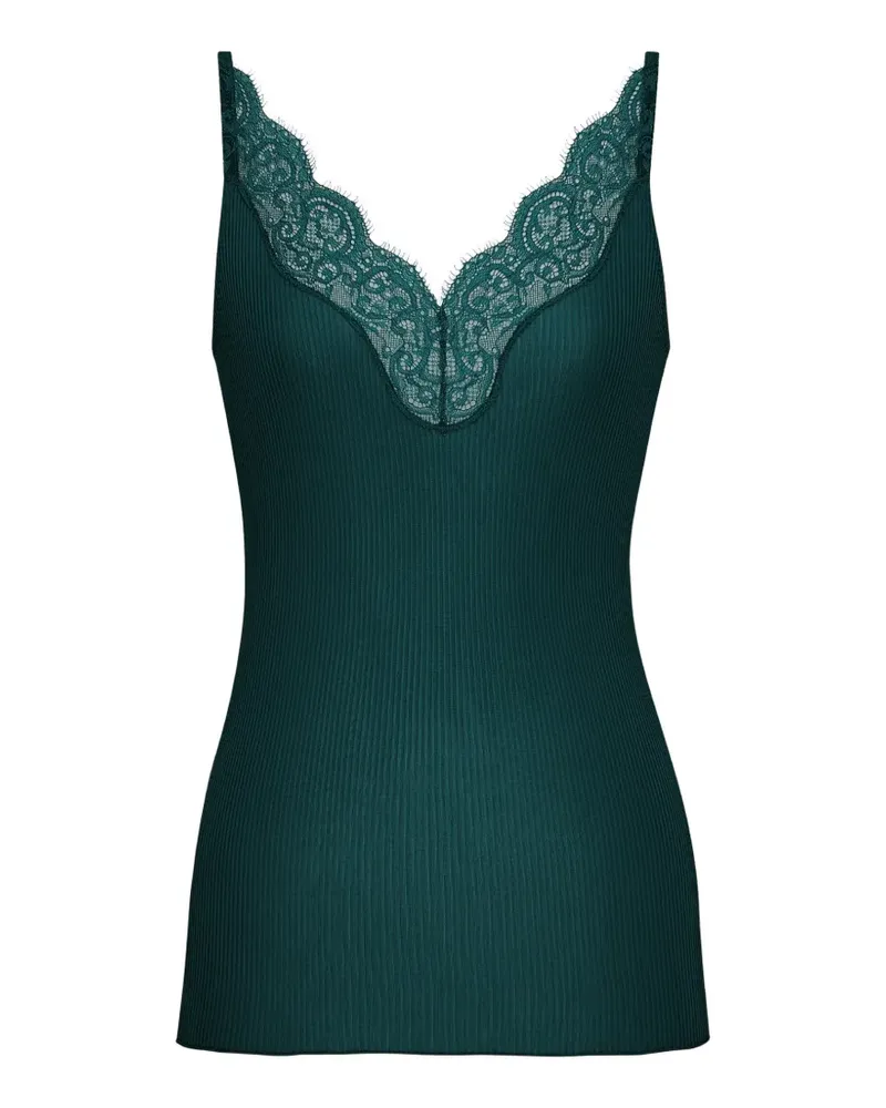 Saint Laurent Geripptes Tanktop aus Seide - Grün Grün