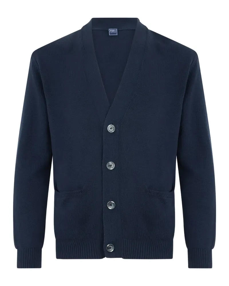 Fedeli V-neck button-up cardigan - Blau Blau