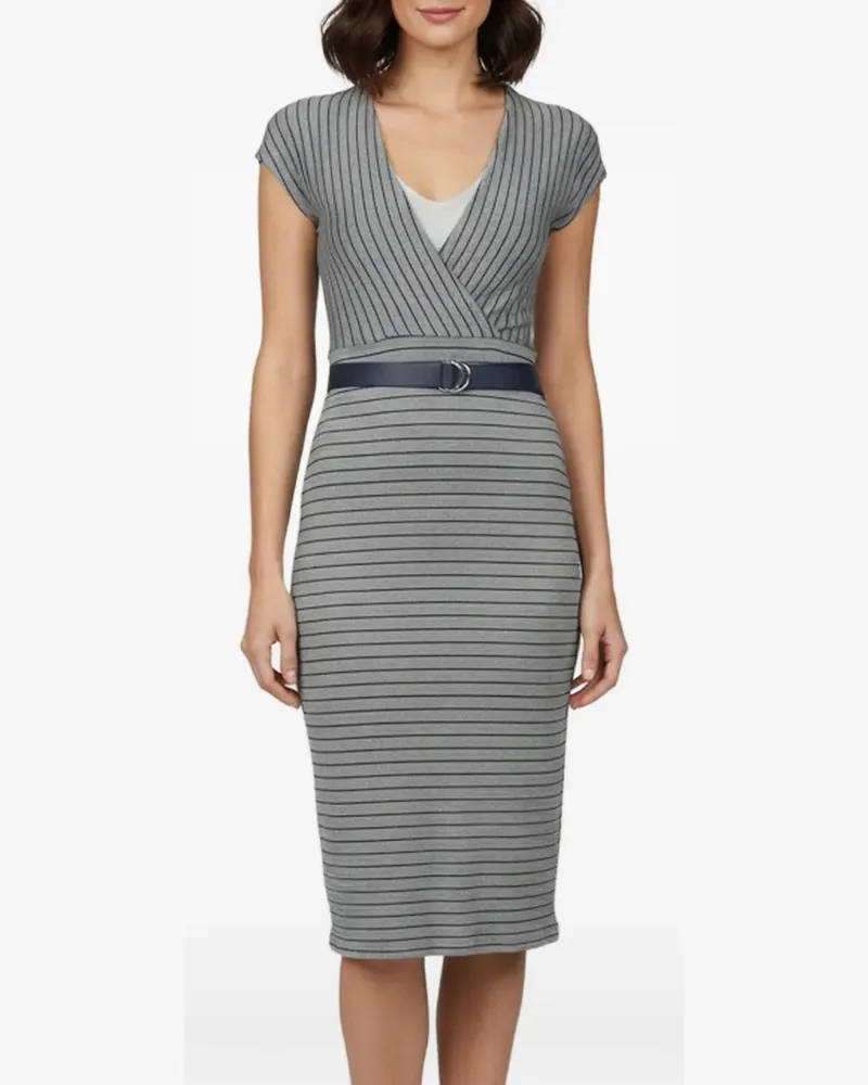 Max Mara Gestreiftes Midikleid - Grau Grau