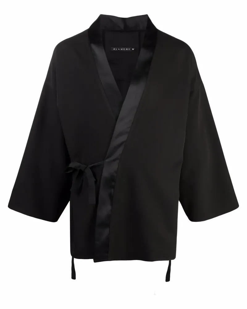 ALCHEMY Gewickelte Jacke mit Satinbesatz - Schwarz Schwarz