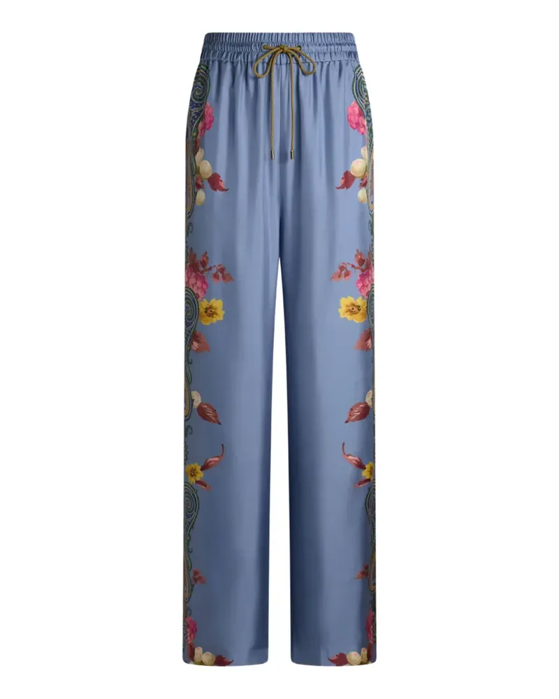 Etro Seidenhose mit Paisley-Blumenprint - Blau Blau
