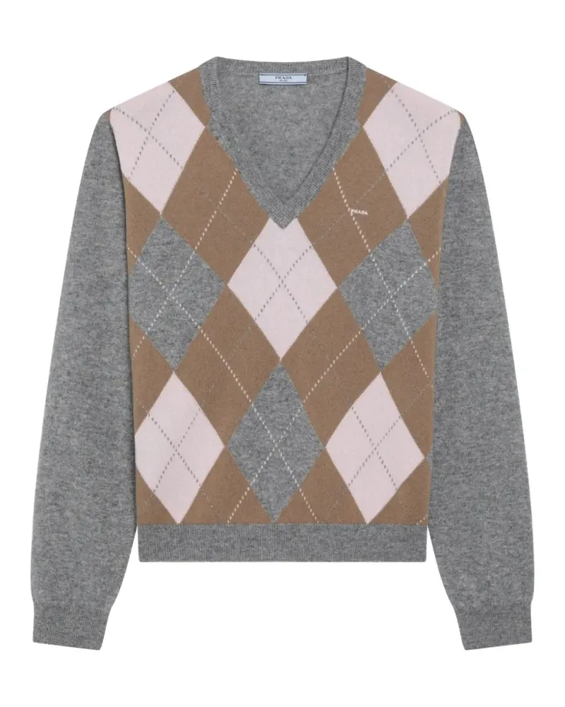 Prada argyle cashmere V-neck sweater - Grau Grau