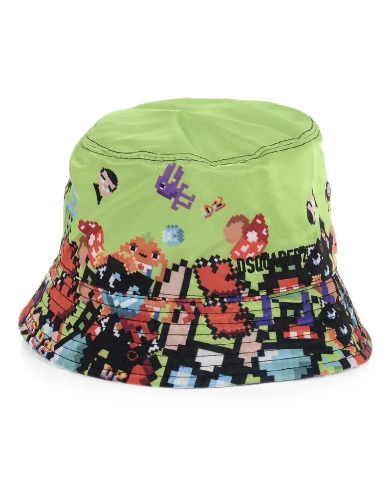Dsquared2 Fischerhut mit Pixel-Print - Grün Grün