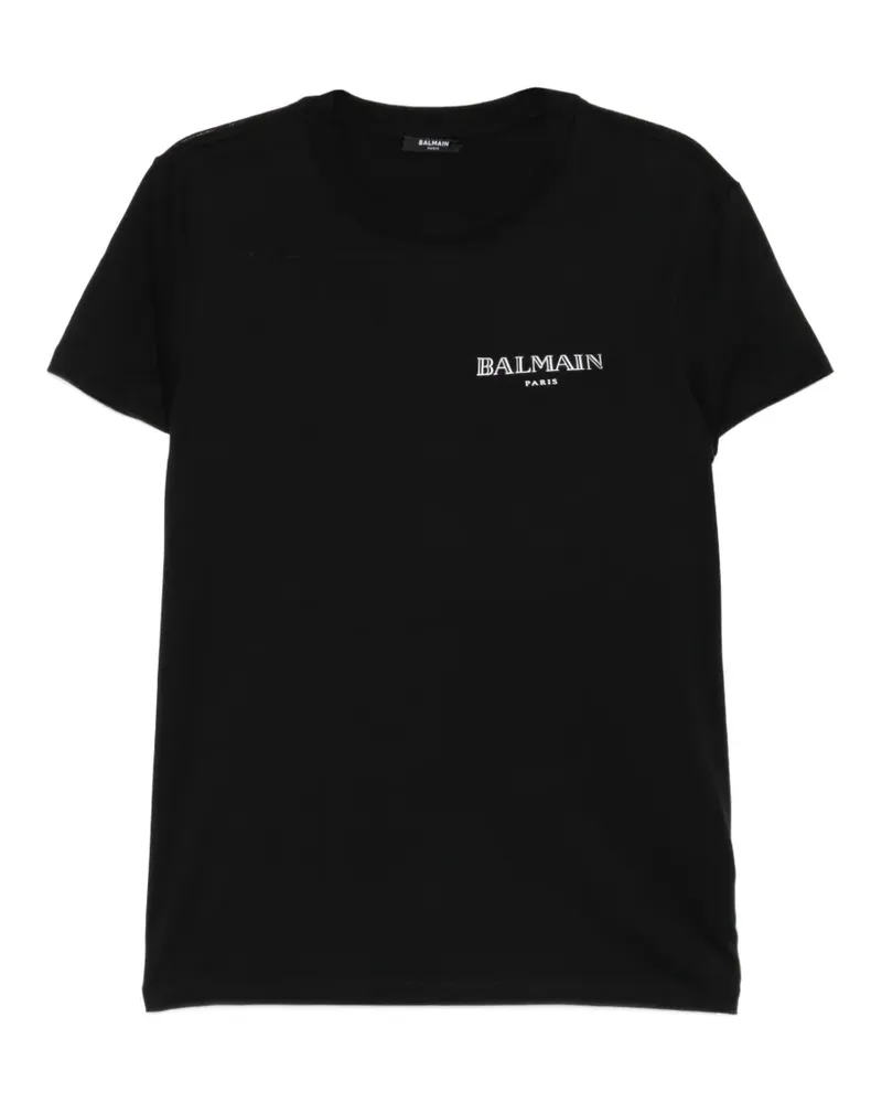 Balmain logo-patched round neck T-shirt - Schwarz Schwarz