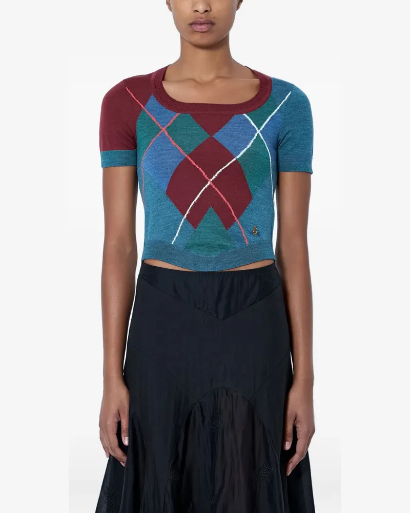 Vivienne Westwood Kurzärmeliges Oberteil mit Argyle-Muster - Blau Blau