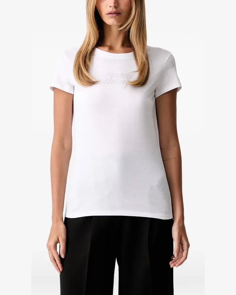 Armani Exchange T-Shirt mit Strass-Logo - Weiß Weiß