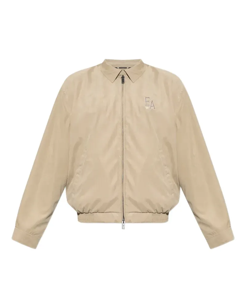 Emporio Armani logo-embroidered zip-up jacket - Nude Nude