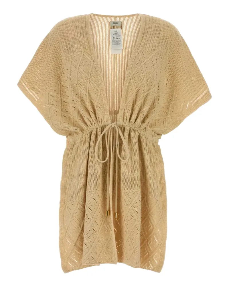 Fendi pointelle-knit drawstring poncho - Nude Nude