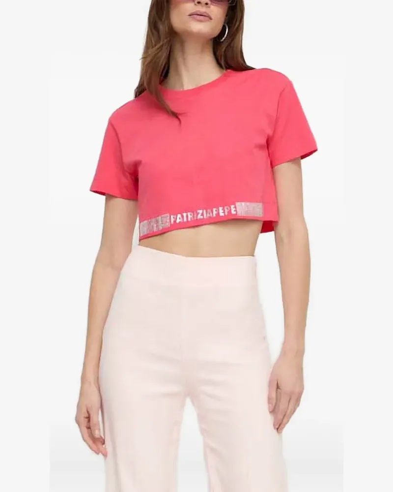 Patrizia Pepe T-Shirt mit Strass-Logo - Rosa Rosa