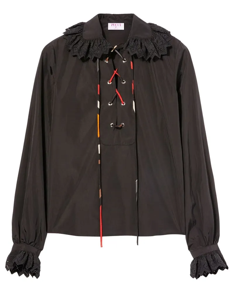 Emilio Pucci Seidenbluse mit Rüschen - Schwarz Schwarz