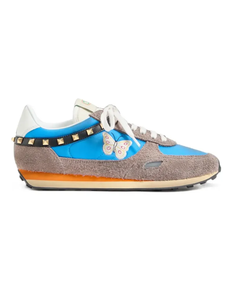 Valentino Garavani Sneakers mit Nieten aus Spaltleder und Nylon mit Schmetterlingsstickerei - Blau Blau