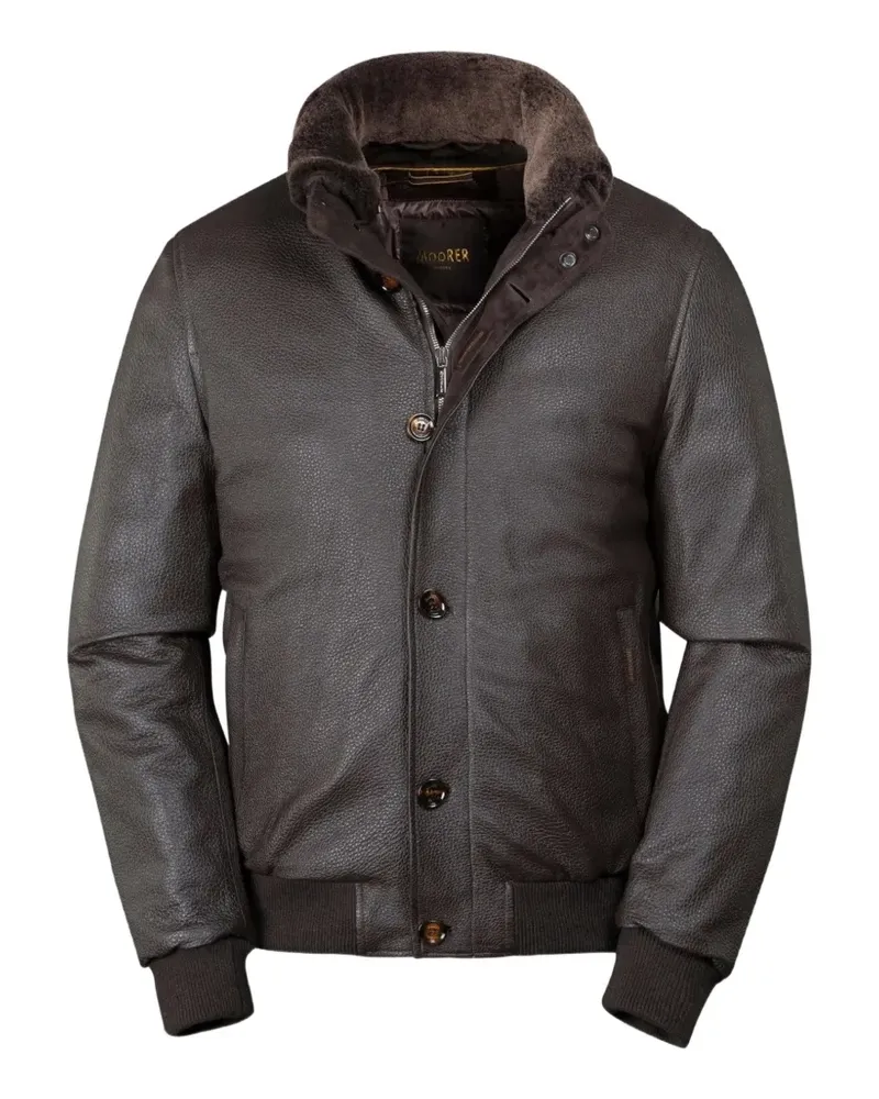 MOORER Cleros-P1 shearling-collar leather jacket - Braun Braun