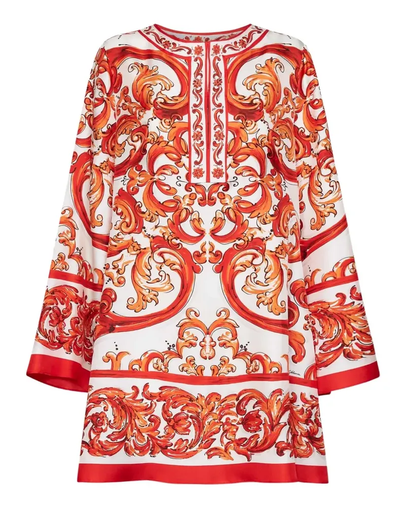 Dolce & Gabbana baroque-print silk-satin tunic midi dress - Orange Orange