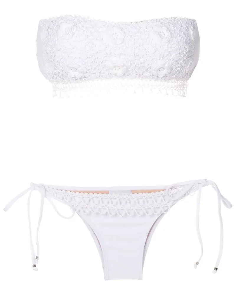 Amir Slama Bikini mit blumiger Stickerei - Weiß Weiß