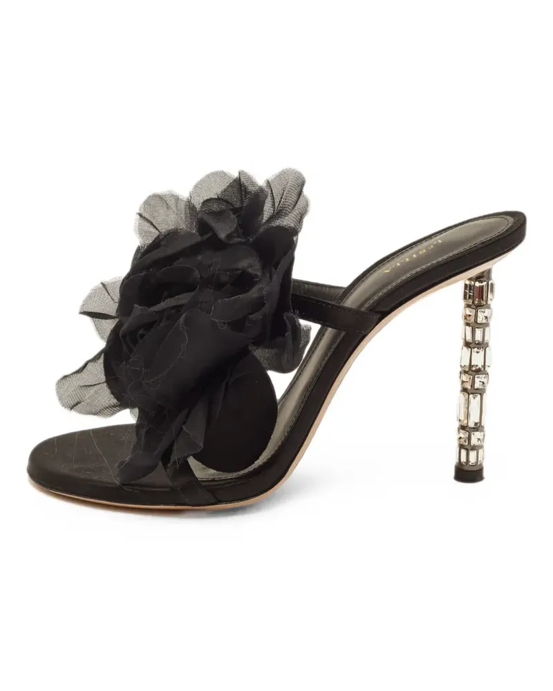 Le Silla Kristallverzierte Sandalen mit Blumenapplikation - Schwarz Schwarz