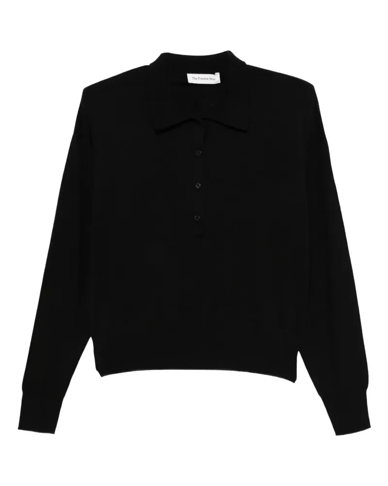 FRANKIE Shop Langärmeliges Poloshirt - Schwarz Schwarz