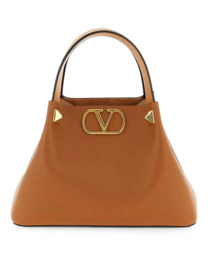 Valentino Garavani small logo leather tote bag - Braun Braun