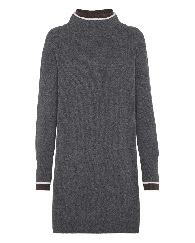Brunello Cucinelli Geripptes Minikleid mit Stehkragen - Grau Grau