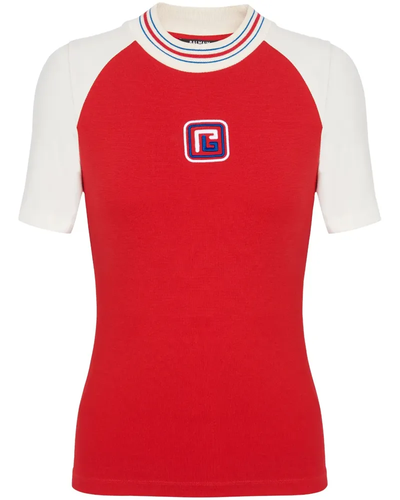 Balmain T-Shirt mit PB-Stickerei - Rot Rot