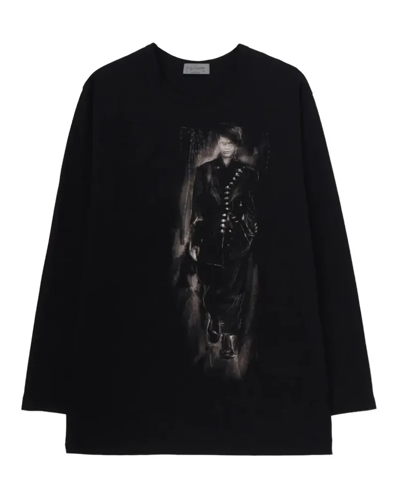 Yohji Yamamoto Langarmshirt mit grafischem Print - Schwarz Schwarz