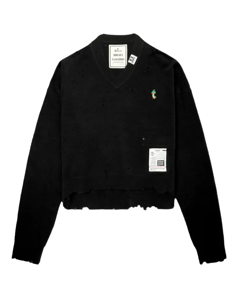MIHARAYASUHIRO Ausgefranster Pullover mit V-Ausschnitt - Schwarz Schwarz