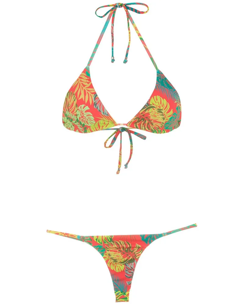 Amir Slama Bikini mit Palmblatt-Print - Rot Rot