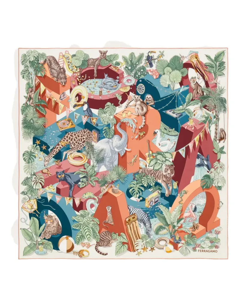 Ferragamo Seidenschal mit Jungle Party-Print - Nude Nude