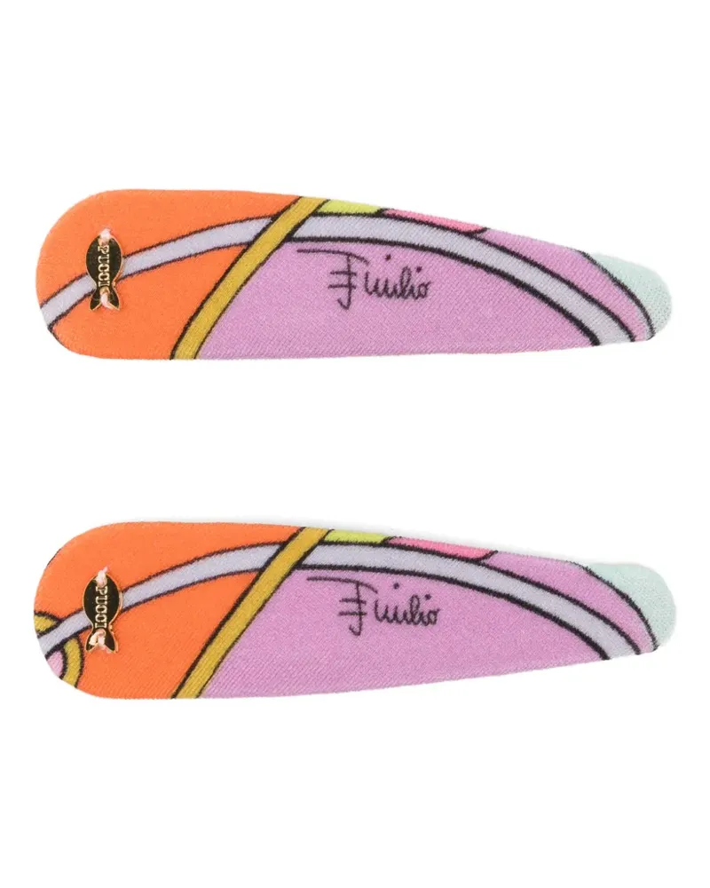 Emilio Pucci logo-plaque hair clip (set of two) - Orange Orange