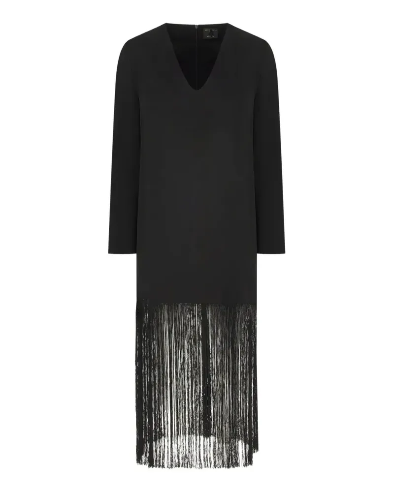 Antonelli Firenze fringe-trim V-neck midi dress - Schwarz Schwarz