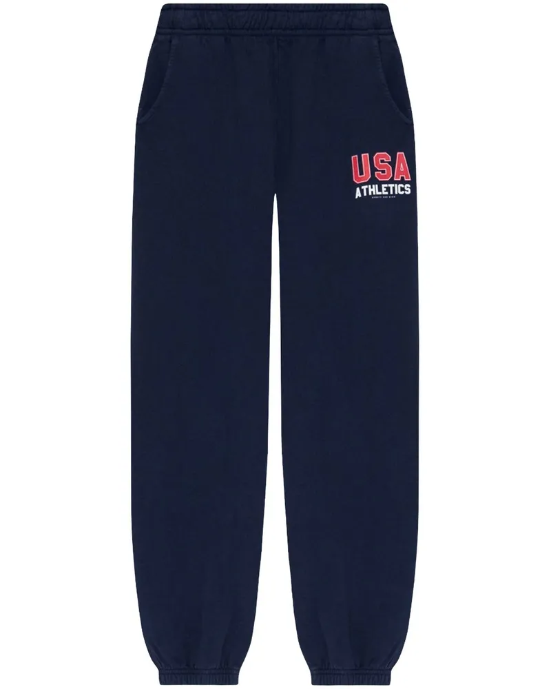 SPORTY & RICH Elastische Hose mit Logo-Print - Blau Blau