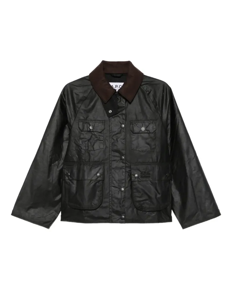 Barbour x A.P.C. logo-embroidered corduroy-collar jacket - Schwarz Schwarz