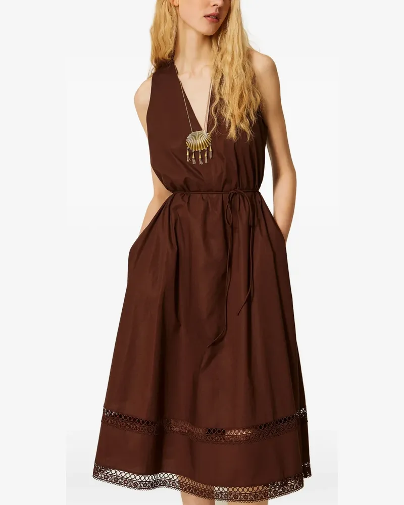 Twin-Set V-neck embroidery-details midi dress - Braun Braun