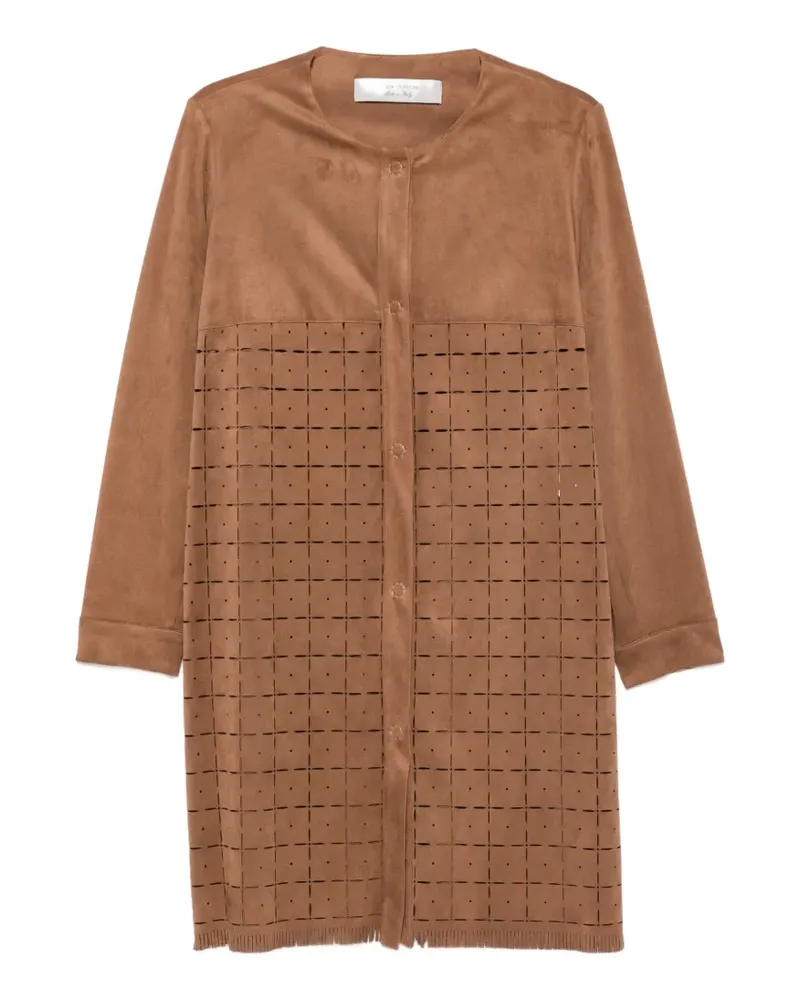 D.EXTERIOR perforated-details fringed long-sleeve coat - Braun Braun