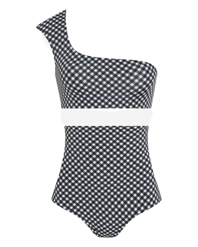 Lygia & Nanny Asymmetrischer Marjory Bikini mit Karomuster - Schwarz Schwarz